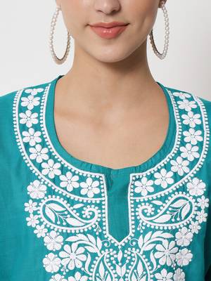 Green embroidered cotton chikankari-kurtis 5