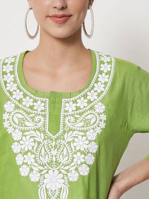 Green embroidered cotton chikankari-kurtis 5