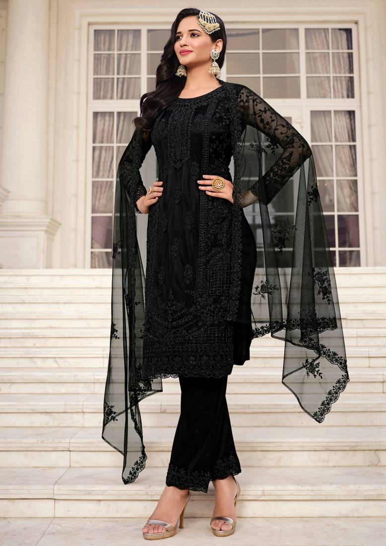 Black embroidered net salwar