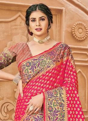Rani Pink Silk Weaving Jacquard Designer Saree 2