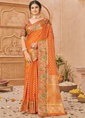 Mustard Silk Weaving Jacquard Designer Saree 1