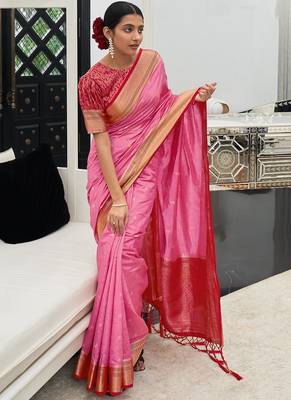 Pink Silk Weaving Jacquard Designer Saree 1