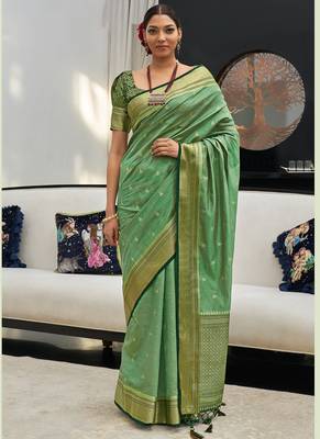 Green Silk Weaving Jacquard Designer Saree 1