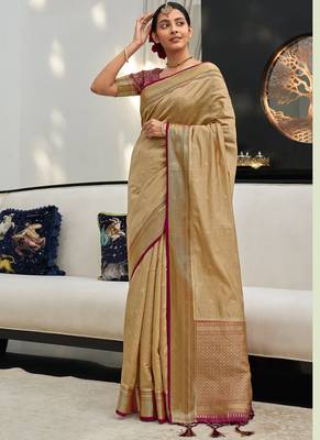 Beige Silk Weaving Jacquard Designer Saree 1