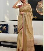 Beige Silk Weaving Jacquard Designer Saree
