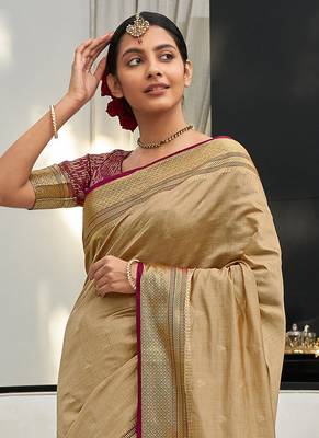 Beige Silk Weaving Jacquard Designer Saree 2