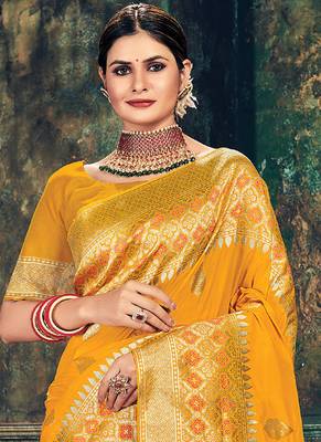 Yellow Banarasi Silk Weaving Jacquard Designer Saree 2