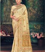 Cream Banarasi Silk Weaving Jacquard Designer Saree