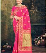 Rani Pink Banarasi Silk Weaving Jacquard Designer Saree