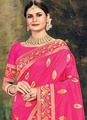 Rani Pink Banarasi Silk Weaving Jacquard Designer Saree 2