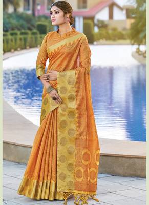Yellow Organza Weaving Designer Saree 1