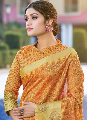 Yellow Organza Weaving Designer Saree 2