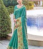 Turquoise Organza Weaving Designer Saree