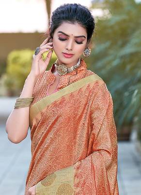 Red Organza Weaving Designer Saree 2