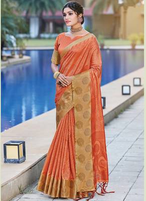 Orange Organza Weaving Designer Saree 1