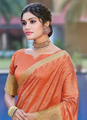Orange Organza Weaving Designer Saree 2