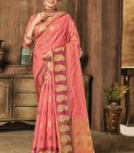 Peach Organza Weaving Designer Saree