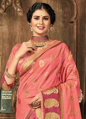 Peach Organza Weaving Designer Saree 2