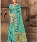 Turquoise Organza Weaving Designer Saree