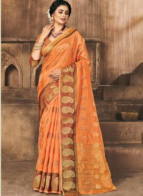 Orange Organza Weaving Designer Saree 1