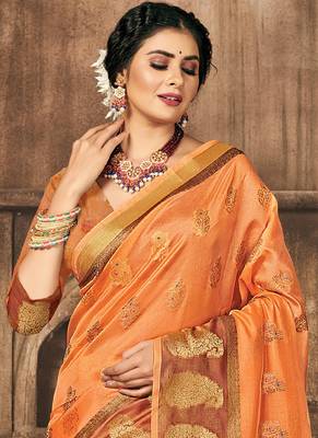 Orange Organza Weaving Designer Saree 2