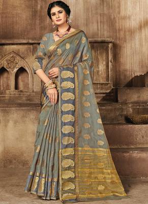 Grey Organza Weaving Designer Saree 1