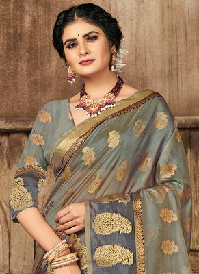 Grey Organza Weaving Designer Saree 2
