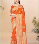 Orange Banarasi Silk Weaving Jacquard Designer Saree