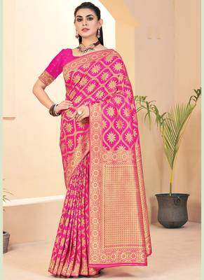 Pink Banarasi Silk Weaving Jacquard Designer Saree 1