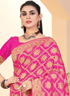 Pink Banarasi Silk Weaving Jacquard Designer Saree 2