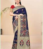 Navy Blue Banarasi Silk Weaving Jacquard Designer Saree
