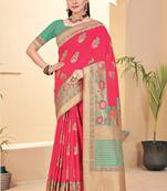 Pink Banarasi Silk Weaving Jacquard Designer Saree