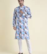 Tabard Blue plain cotton kurta-pajama