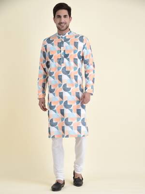 Tabard Orange plain cotton kurta-pajama 1