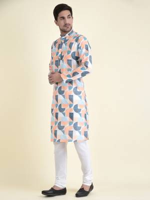 Tabard Orange plain cotton kurta-pajama 2