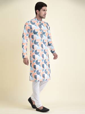 Tabard Orange plain cotton kurta-pajama 3
