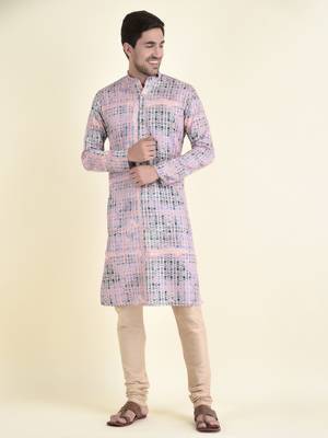 Tabard Pink plain cotton kurta-pajama 1