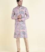 Tabard Pink plain cotton kurta-pajama
