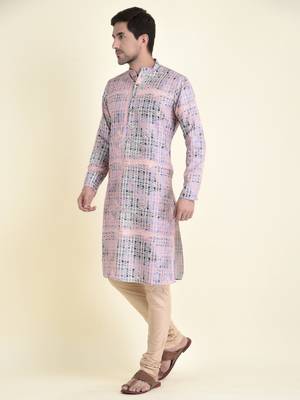 Tabard Pink plain cotton kurta-pajama 2