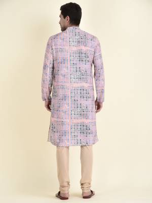 Tabard Pink plain cotton kurta-pajama 4