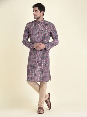 Tabard Maroon plain cotton kurta-pajama 1