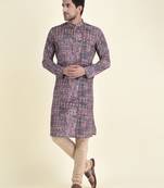 Tabard Maroon plain cotton kurta-pajama