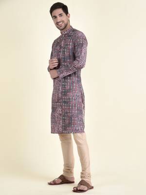 Tabard Maroon plain cotton kurta-pajama 2