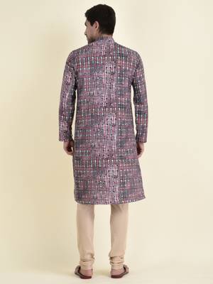 Tabard Maroon plain cotton kurta-pajama 4