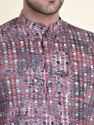 Tabard Maroon plain cotton kurta-pajama 5