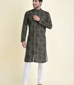 Tabard Green plain cotton kurta-pajama