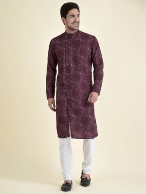 Tabard Purple plain cotton kurta-pajama 1