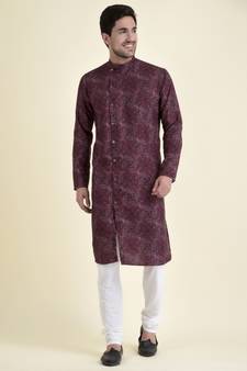 Tabard Purple plain cotton kurta-pajama