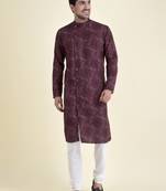 Tabard Purple plain cotton kurta-pajama