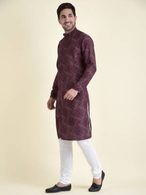 Tabard Purple plain cotton kurta-pajama 2